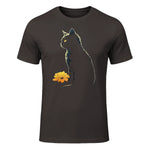 Cat Artwork - Flowers Art Cat Motif Animal Cat T-Shirt in Dark Chocolate - front view