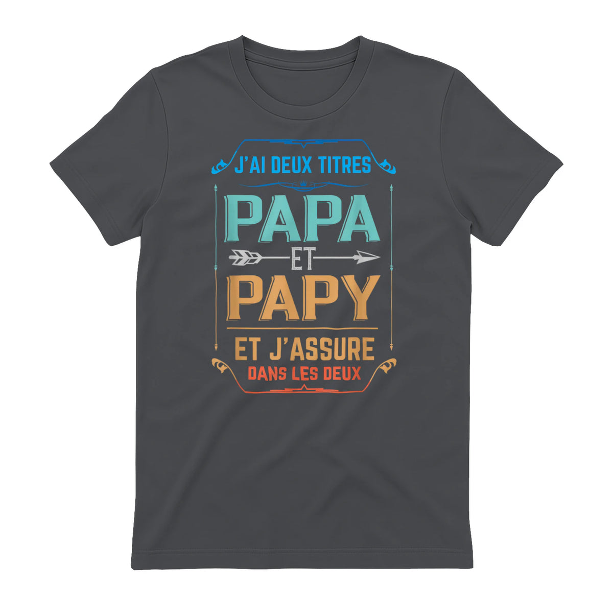 Deux Papa J'Ai et Papy Titres Grand Père in Charcoal - back view