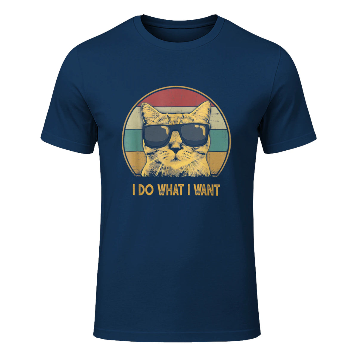 Retro I do What I Want cat Funny cat Lover T-Shirt Small in Navy - front view