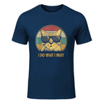 Retro I do What I Want cat Funny cat Lover T-Shirt Small in Navy - front view