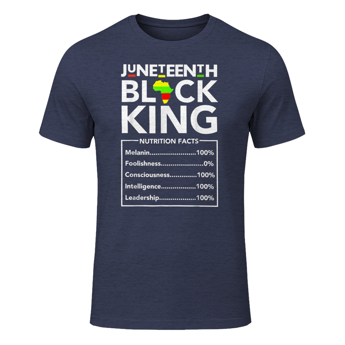 Juneteenth Black King Nutritional Facts Melanin Men Father in Heather Navy - front view