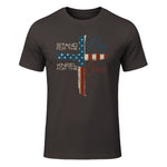 USA Flag Religious Quote Fourth of July Christian Faith T-Shirt in Dark Chocolate - front view
