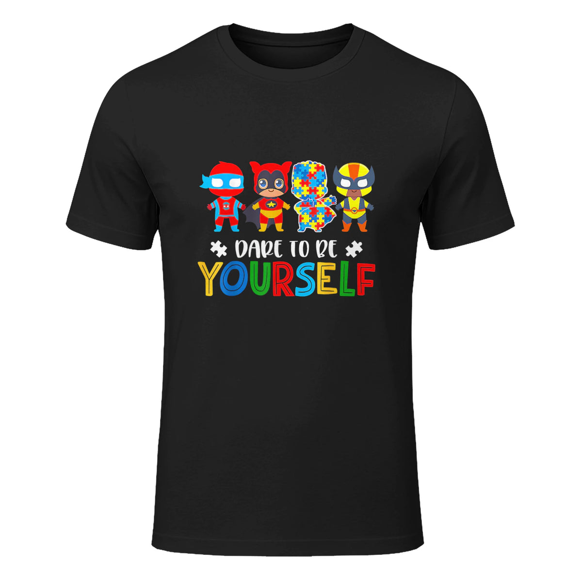 Dare to Be Yourself Autism Awareness Superheroes in Black - front view