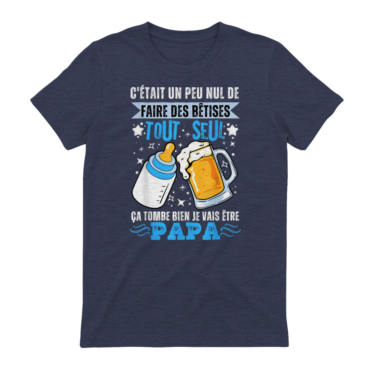 bientôt papa 2026 Annonce Futur Papa Humour Nouveau Papa tee in Heather Navy - back view