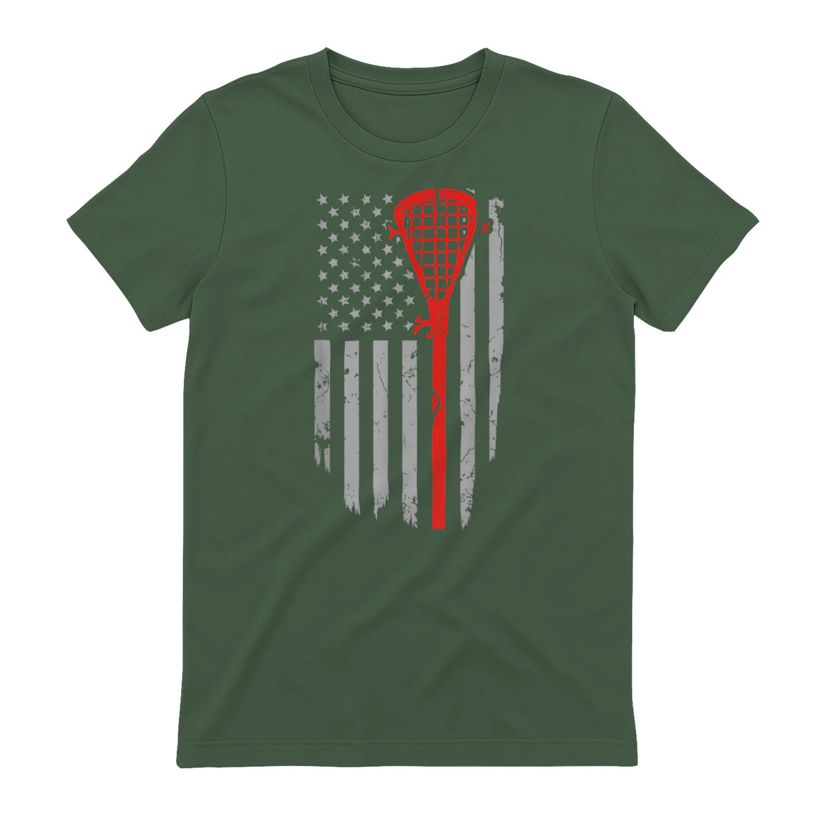 Vintage American Flag Lacrosse Youth Apparel, Boys Men USA T-Shirt in Military Green - back view
