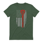Vintage American Flag Lacrosse Youth Apparel, Boys Men USA T-Shirt in Military Green - back view