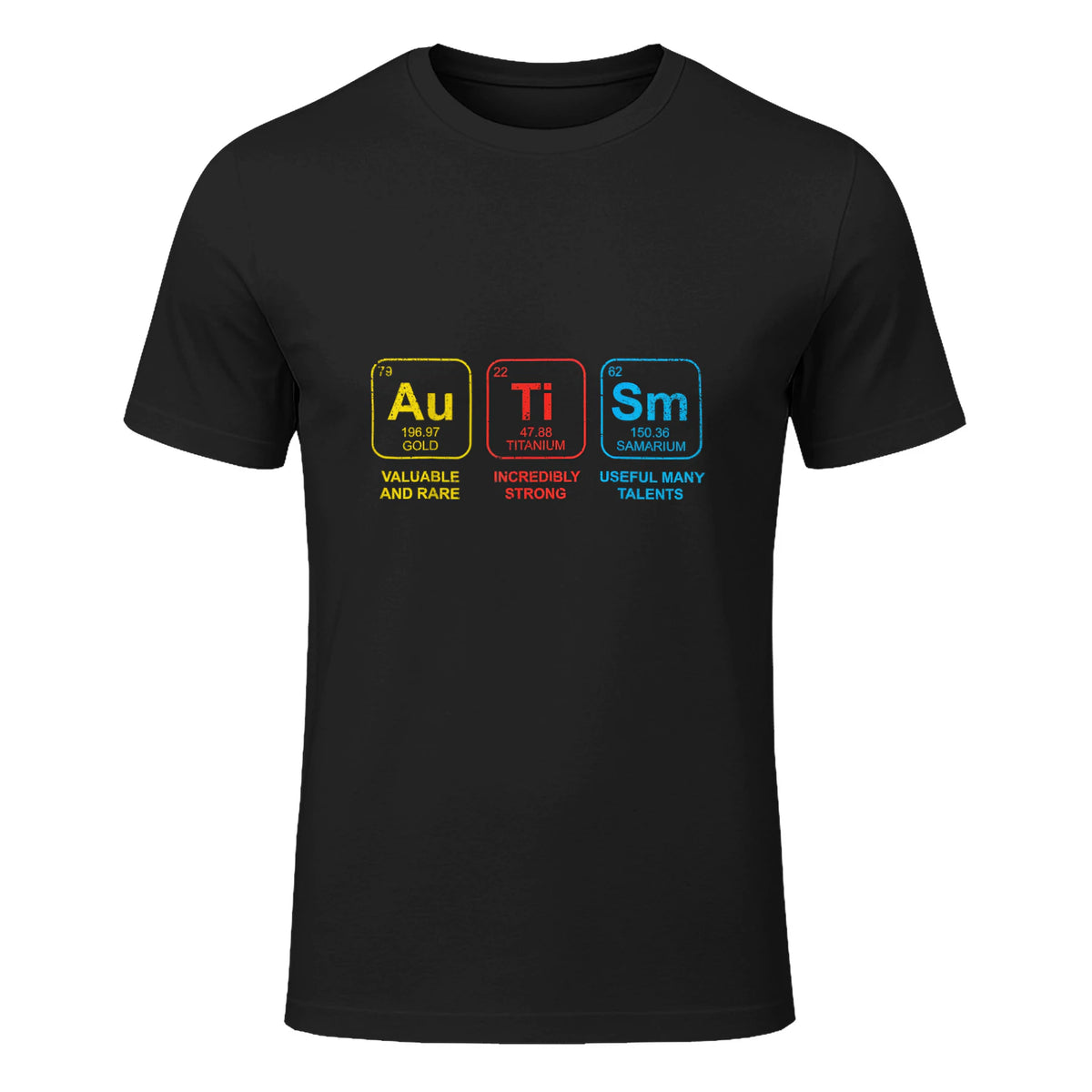 Autism Awareness Periodic Table ASD T-Shirt in Black - front view