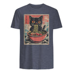 Unisex Adults Cat Ramen Japanese Funny Graphic Tees Kawaii Cat Anime Gifts T-Shirt in Heather Navy - back view