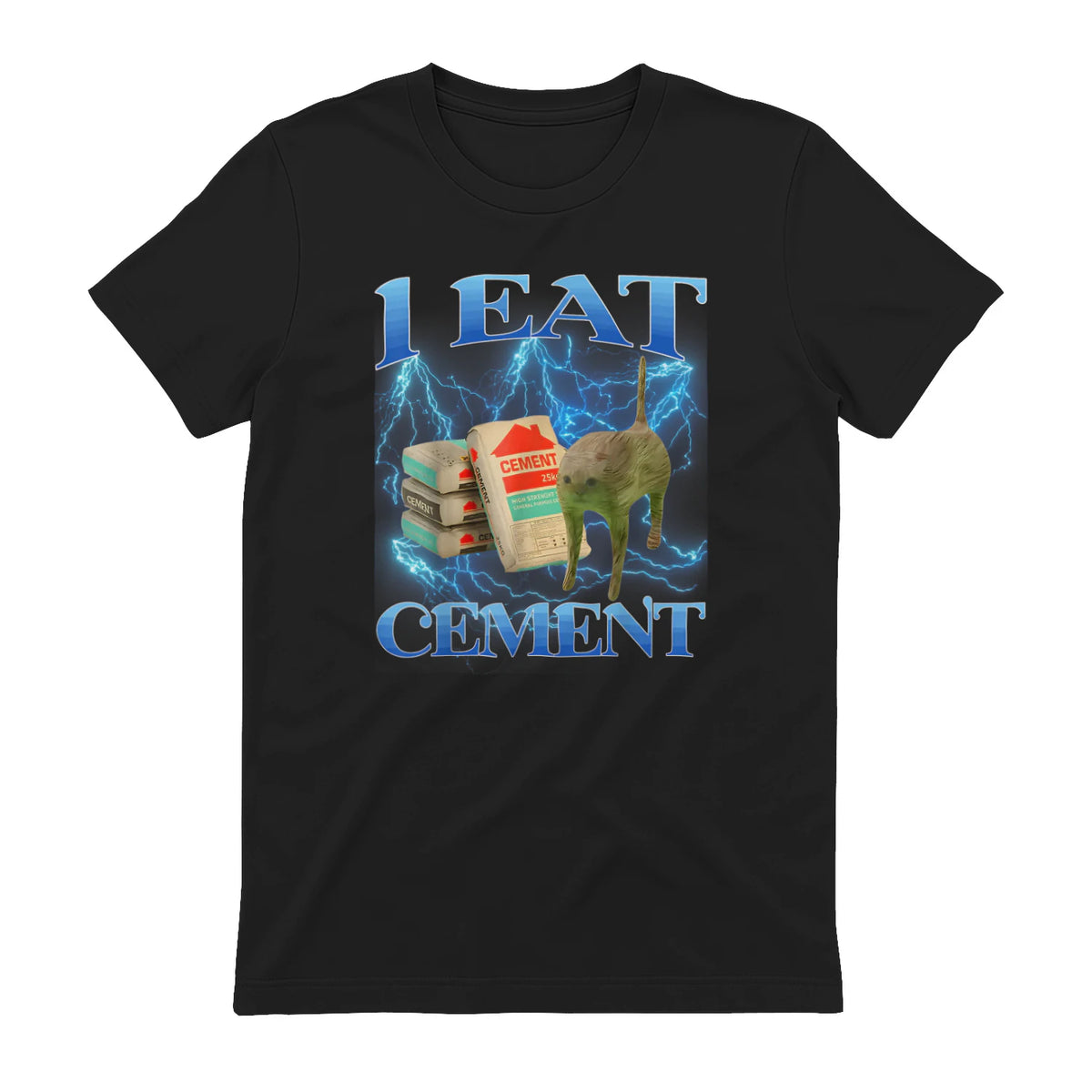 I Eat Cement Funny Cat Meme Internet Memes Funny Memes Gen-Z T-Shirt in Black - back view