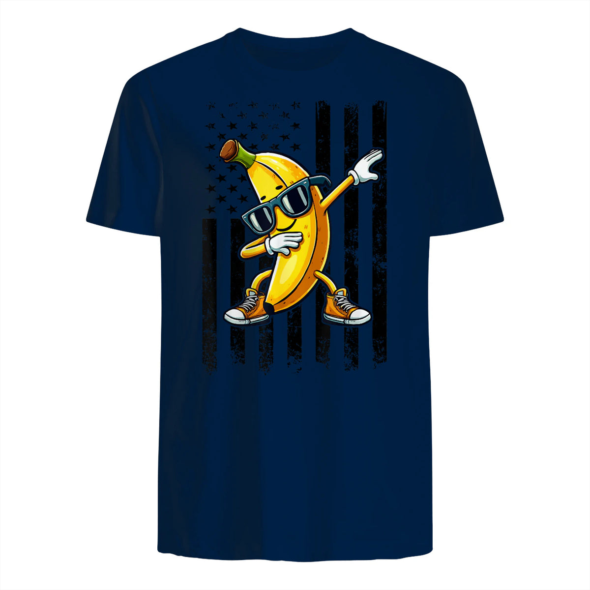 Dabbing Banana Retro American Flag Banana Lover Boys Kids T-Shirt in Navy - back view