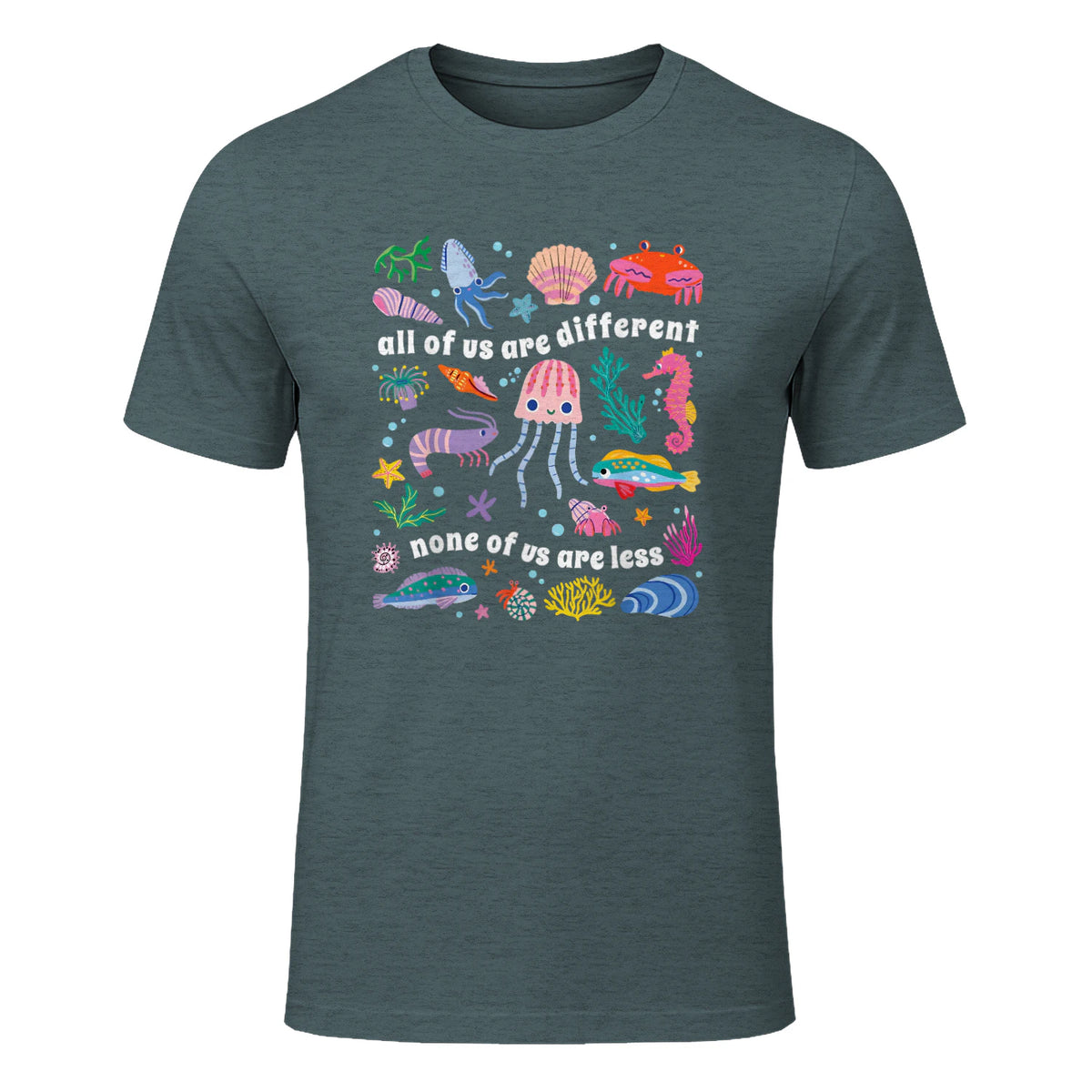 All of Us are Different None of Us are Less Autism Awareness in Dark Heather - front view