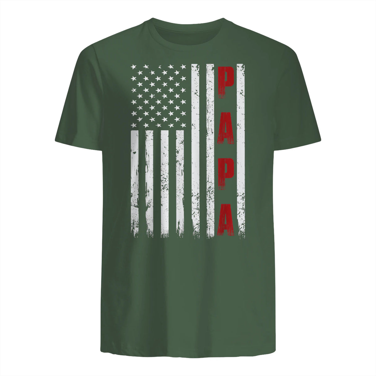 Proud Papa Flag Funny Father's Day from Grandchildren T-Shirt in Military Green - back view