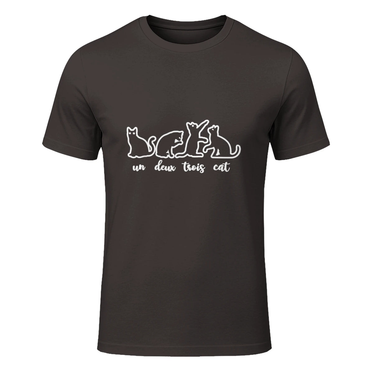 Un Deux Trois Cat, Cute & Funny Kittens, Gift For Cat Lovers T-Shirt in Dark Chocolate - front view
