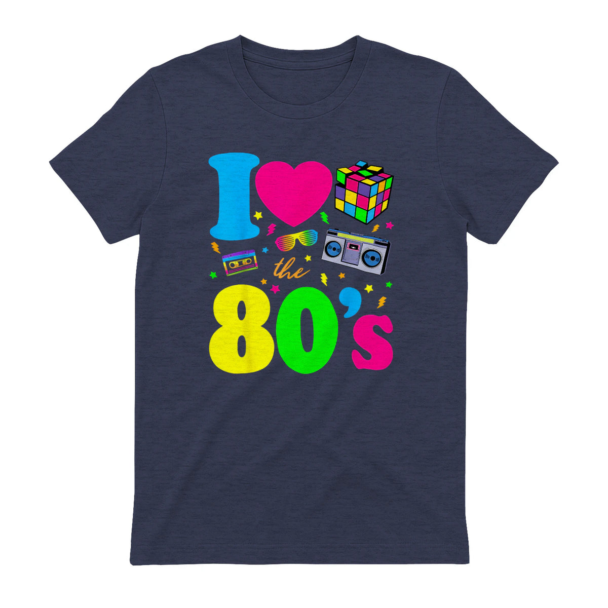 I Love the Eighties Classic Nostalgia T-Shirt in Heather Navy - back view