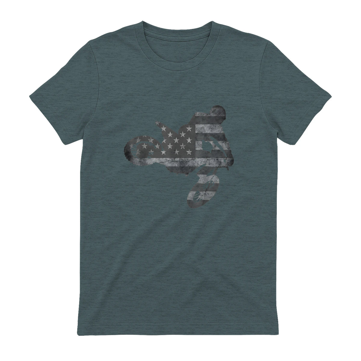 Dirt Bike American Flag T-Shirt Motocross Enduro Shirt T-Shirt in Dark Heather - back view