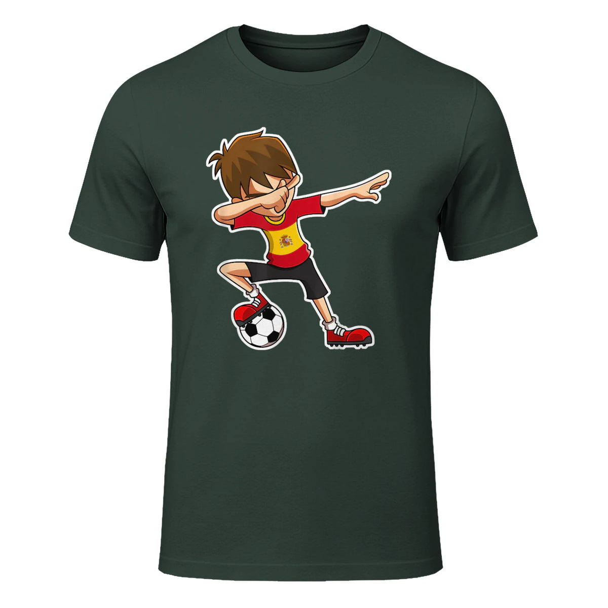 Dabbing Football Garçon Espagne Jersey, Espagnol Enfants Dab in Forest Green - front view