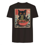 Unisex Adults Cat Ramen Japanese Funny Graphic Tees Kawaii Cat Anime Gifts T-Shirt in Dark Chocolate - back view