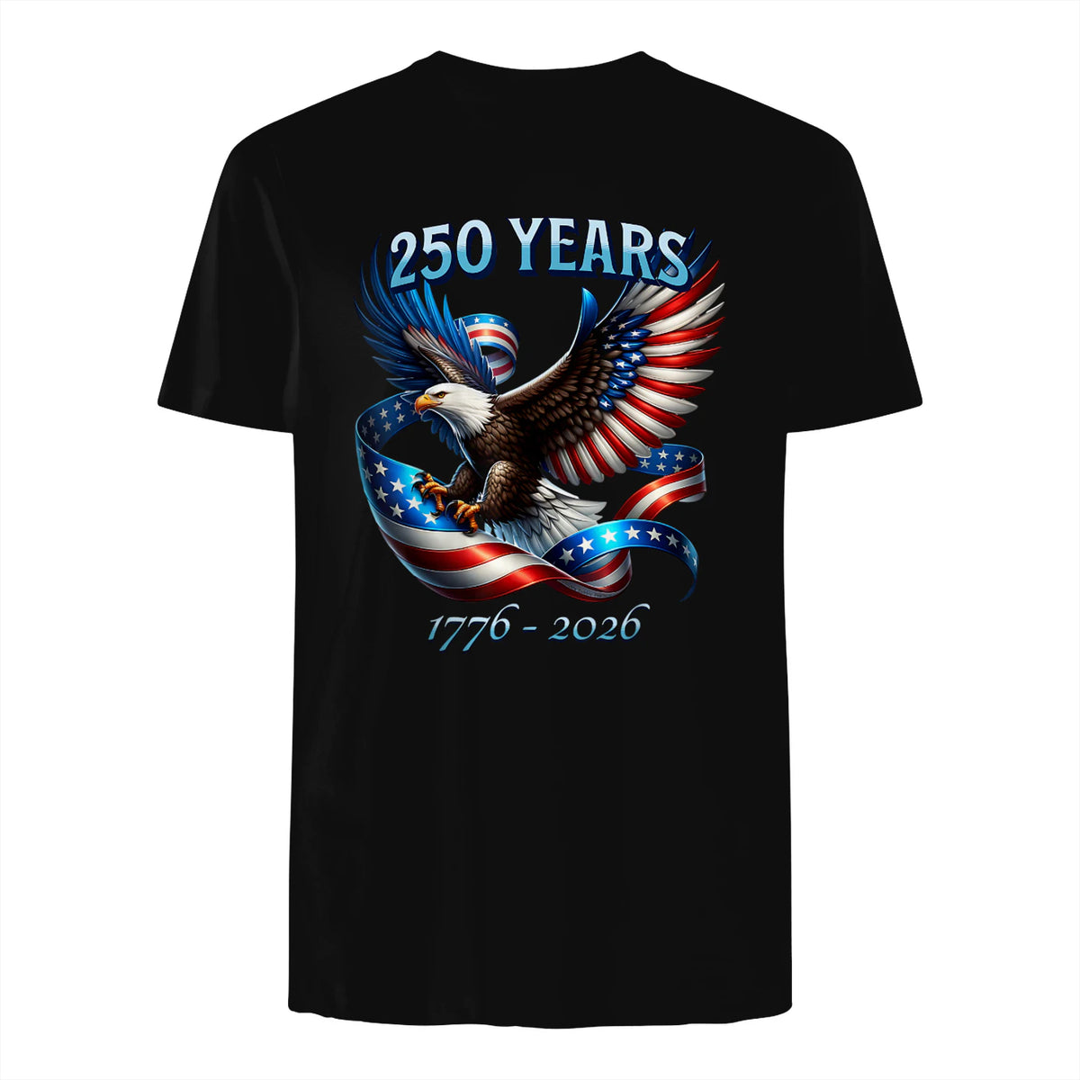 Patriotic Eagle and Flag Anniversary T-Shirt in Black - back view