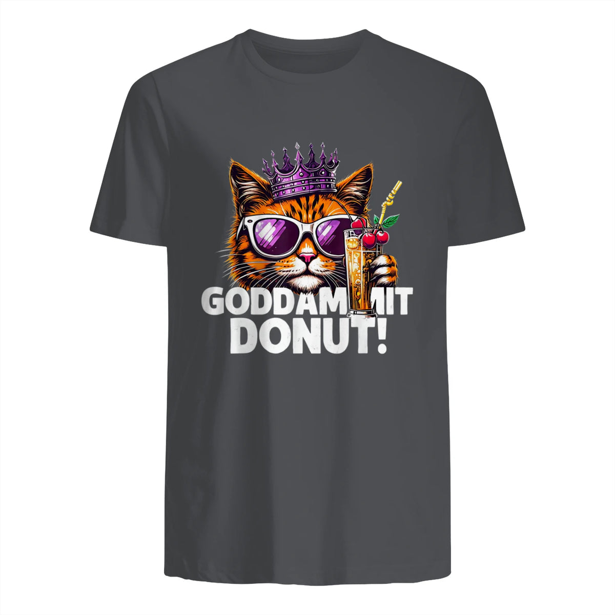 Donut Princess Cat Meme Tee – Kawaii Funny Cartoon Style T-Shirt in Charcoal - back view