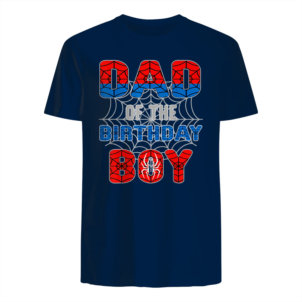 Birthday Boy Dad Spider Web T-Shirt in Navy - back view