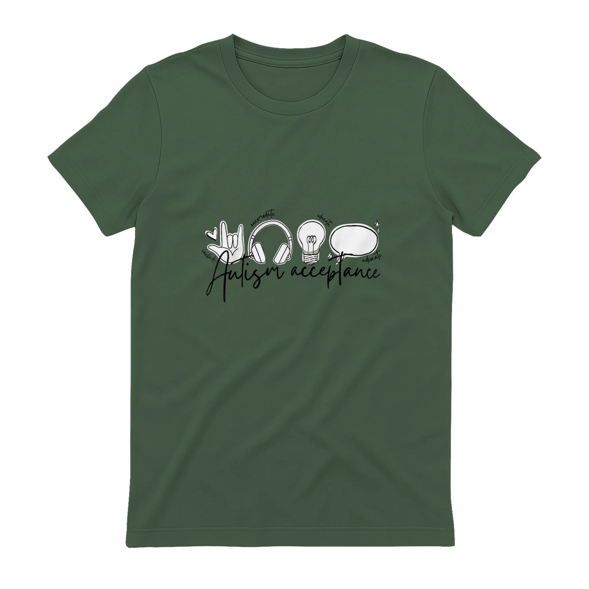 Autism Awareness Acceptance Shirt Support Mom Women Kid in Military Green - back view
