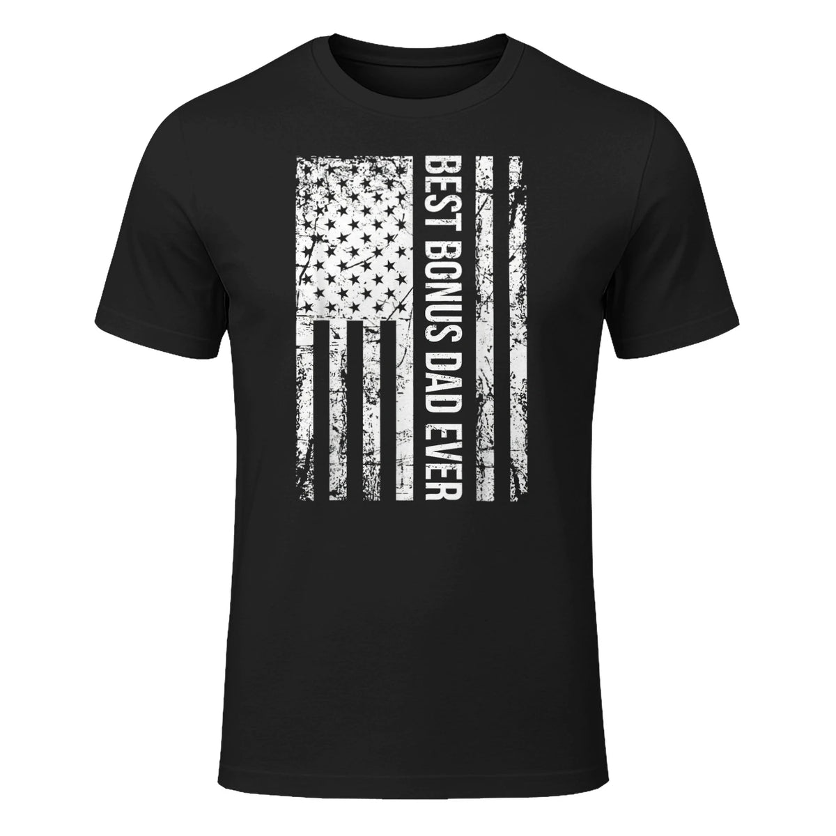 Step Dad Best Bonus Dad Ever For Stepdad American Flag in Black - front view