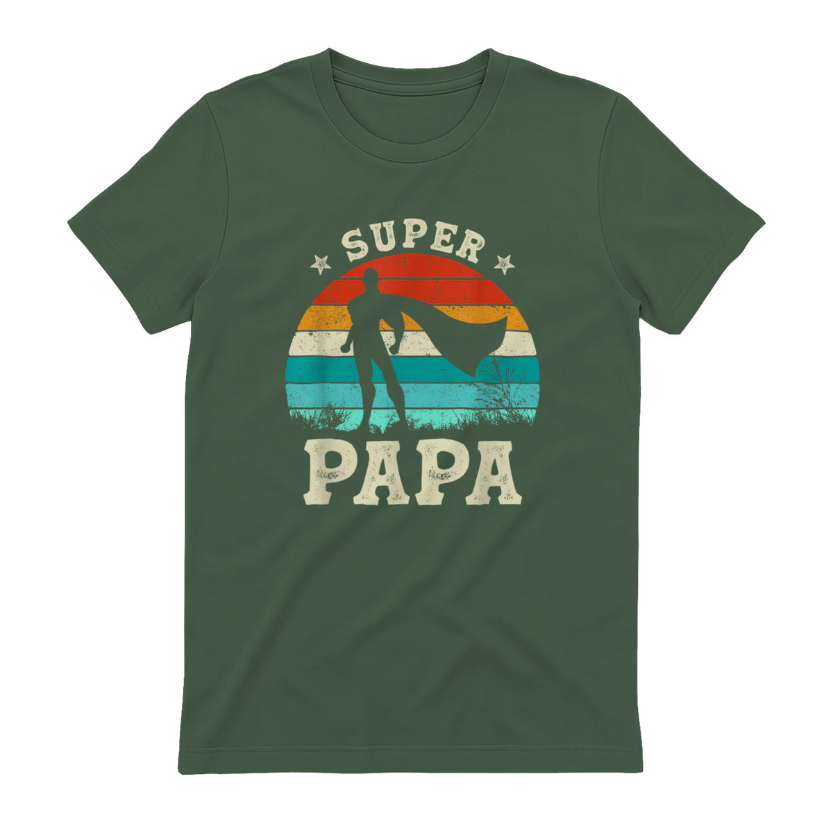 Fête des Pères Meilleur Père Humour Retro Super Papa Parfait in Military Green - back view