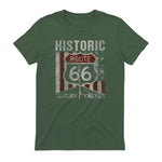 Historic USA Route Sixty-Six Highway Road Sign T-Shirt in Military Green - back view