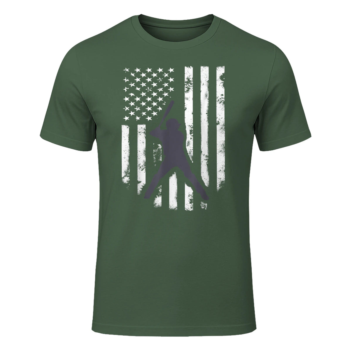 American Flag Baseball Shirt Cool Distressed Jersey Gift Tee T-Shirt in Military Green - front view