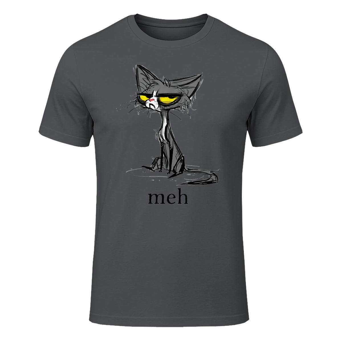 Funny Meh Cat Gift for Cat Lovers in Charcoal - front view