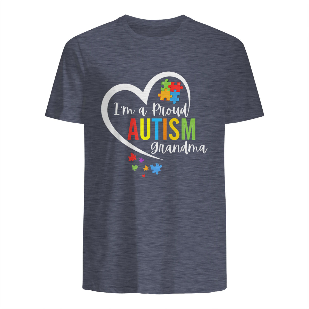 I'm A Proud Grandma Love Heart Autism Awareness Puzzle in Heather Navy - back view