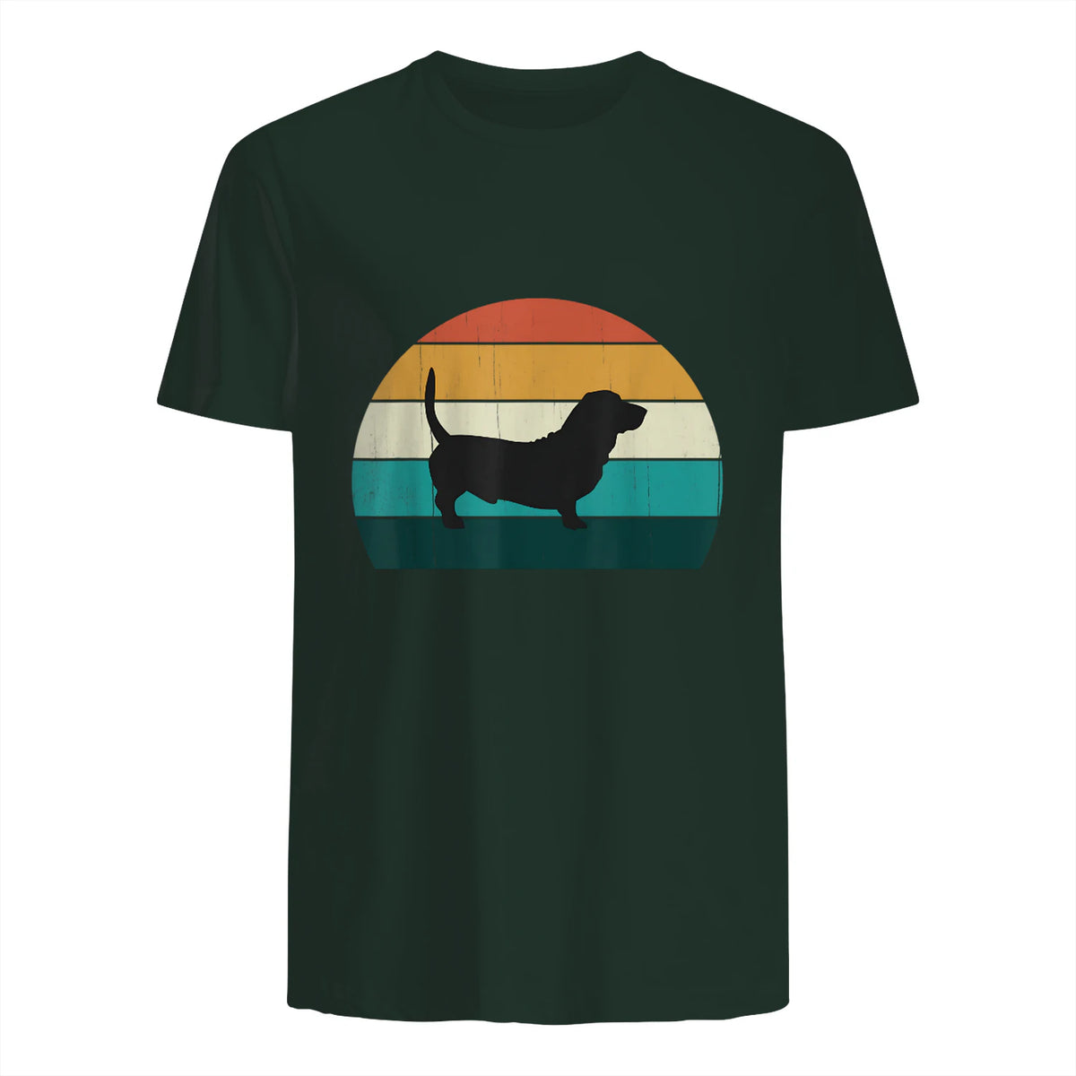 Basset Hound rétro Amant Vintage Sunset Dog & Puppy in Forest Green - back view
