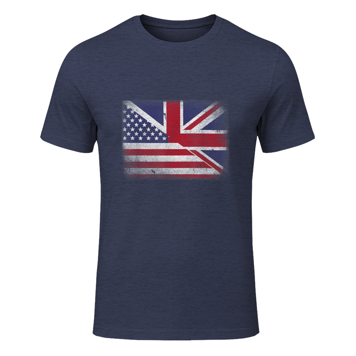 Vintage Half American Half British Flag Great Britain USA T-Shirt in Heather Navy - front view