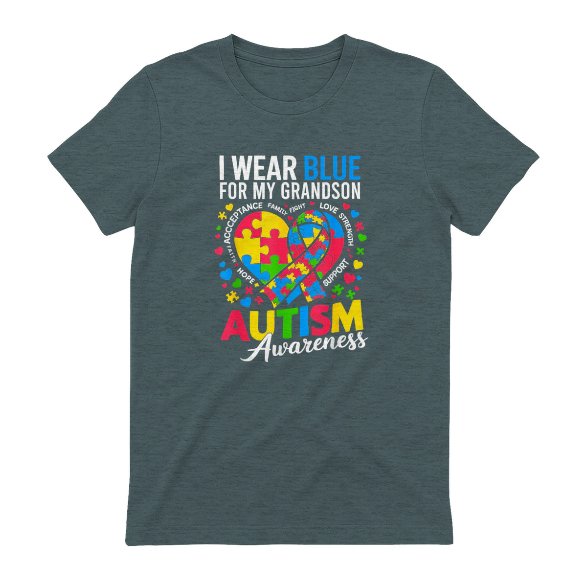 I Wear Blue for My Grandson Autism Awareness Grandma Nana in Dark Heather - back view