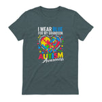 I Wear Blue for My Grandson Autism Awareness Grandma Nana in Dark Heather - back view