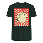 Vintage Japanese Cat Kawaii Cat Lover Meowing Tshirt in Forest Green - back view