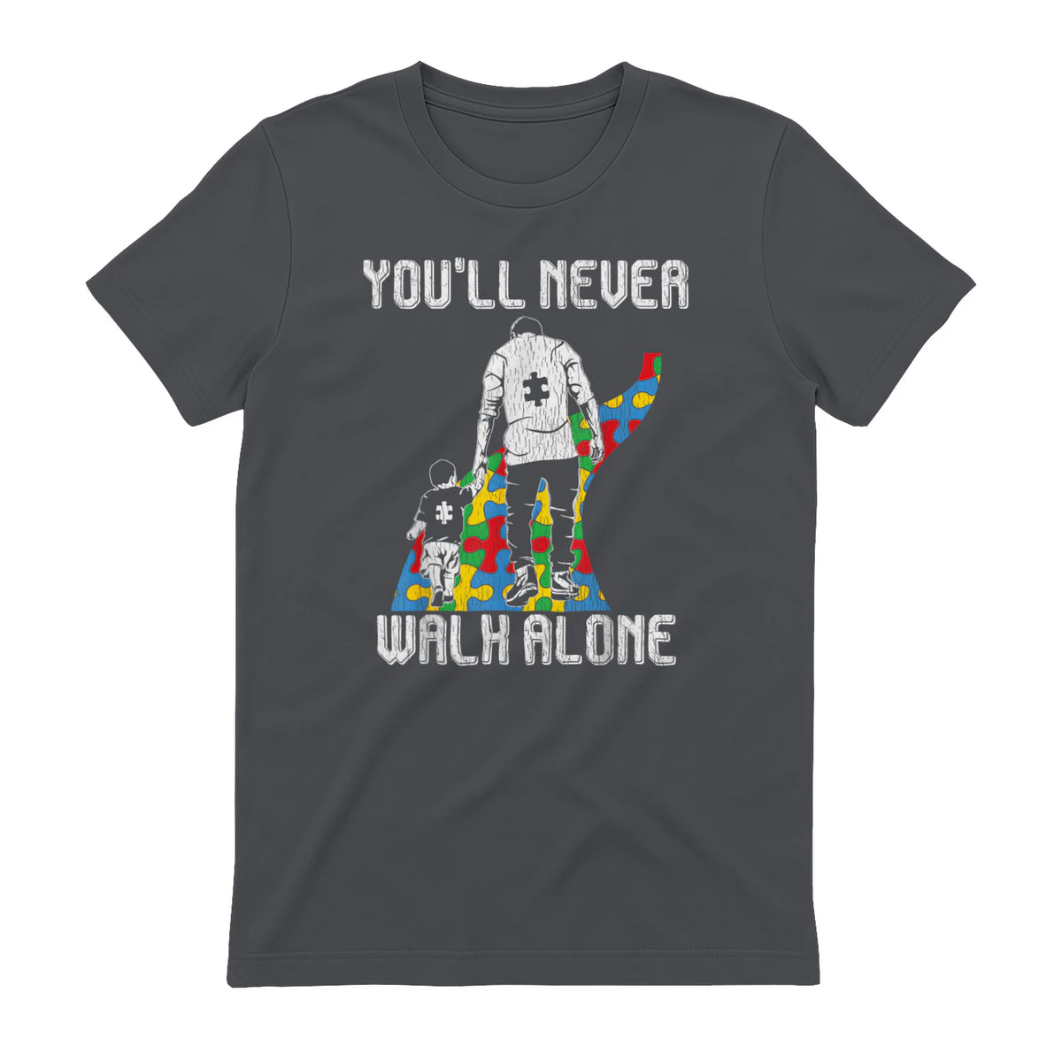 Vintage Father Son Family Autistic Kids Autism Awareness Dad in Charcoal - back view