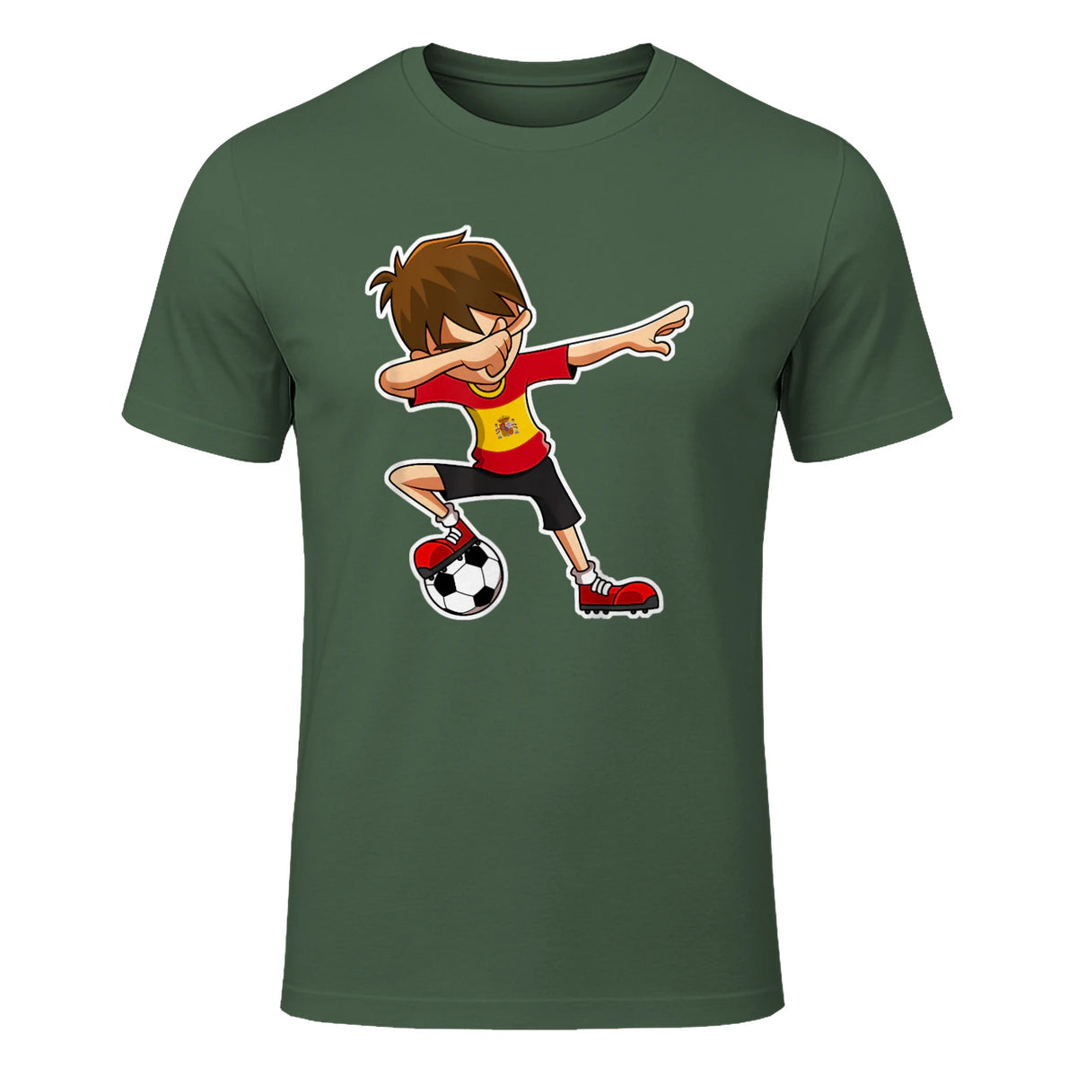 Dabbing Football Garçon Espagne Jersey, Espagnol Enfants Dab in Military Green - front view