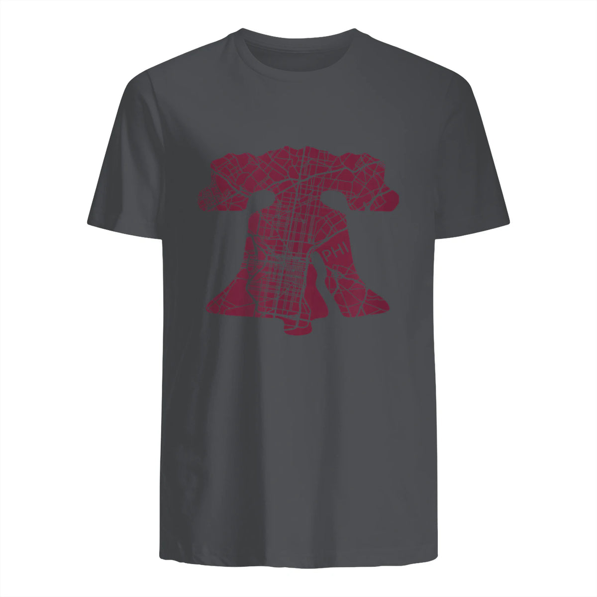 Philadelphia Street Map Liberty Bell Vintage Maroon Philly T-Shirt in Charcoal - back view