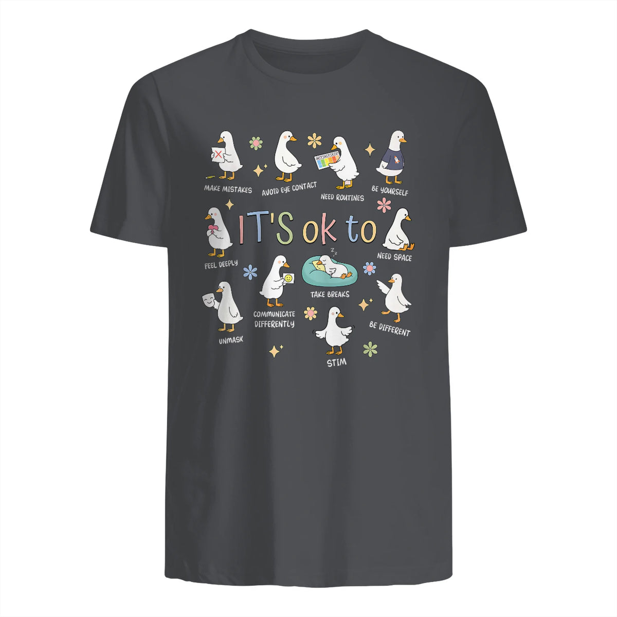 Funny It’s Ok to Be Different Autism Goose Teacher in Charcoal - back view