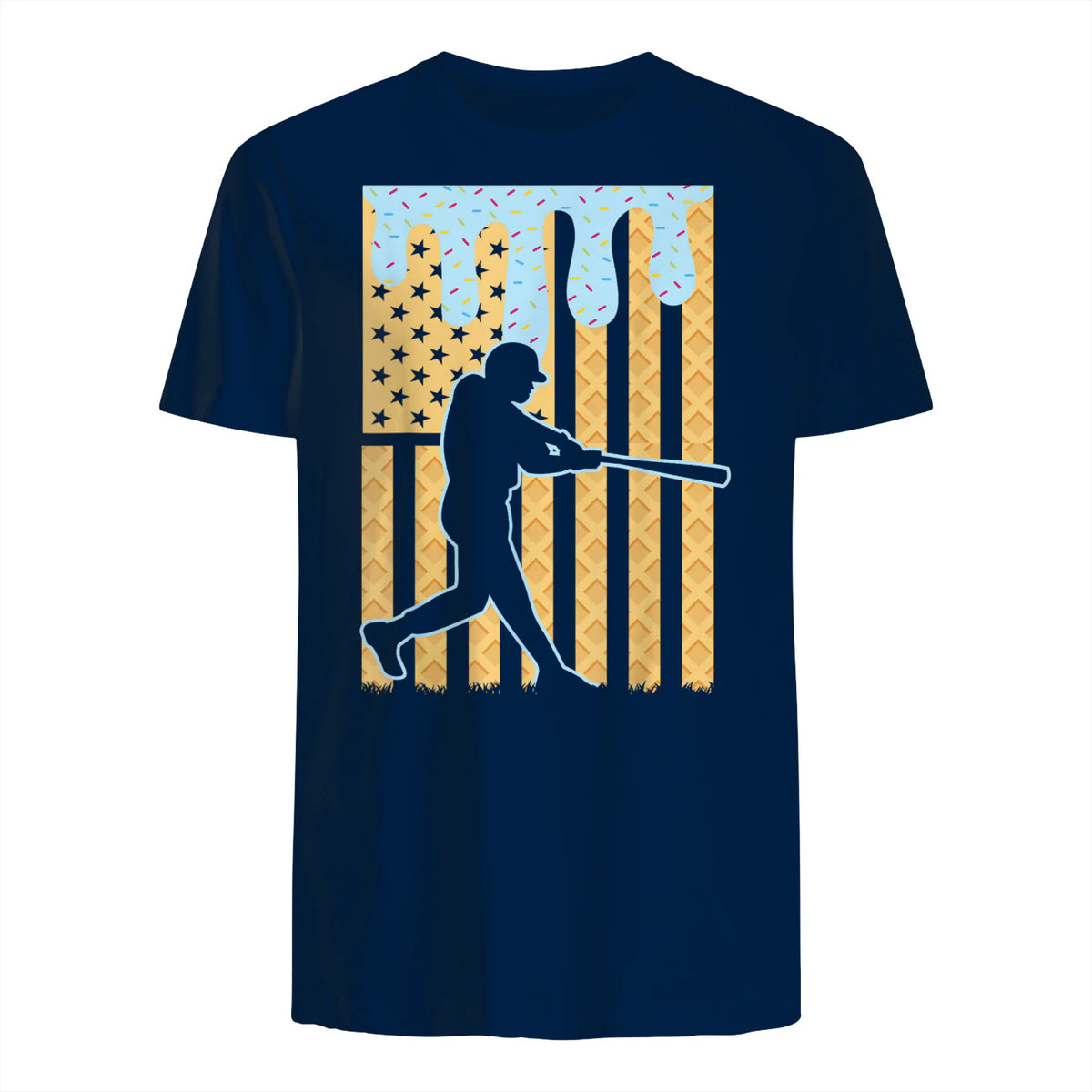 Baseball Drip Boys Dripping Ice Cream Baseball American Flag T-Shirt in Navy - back view