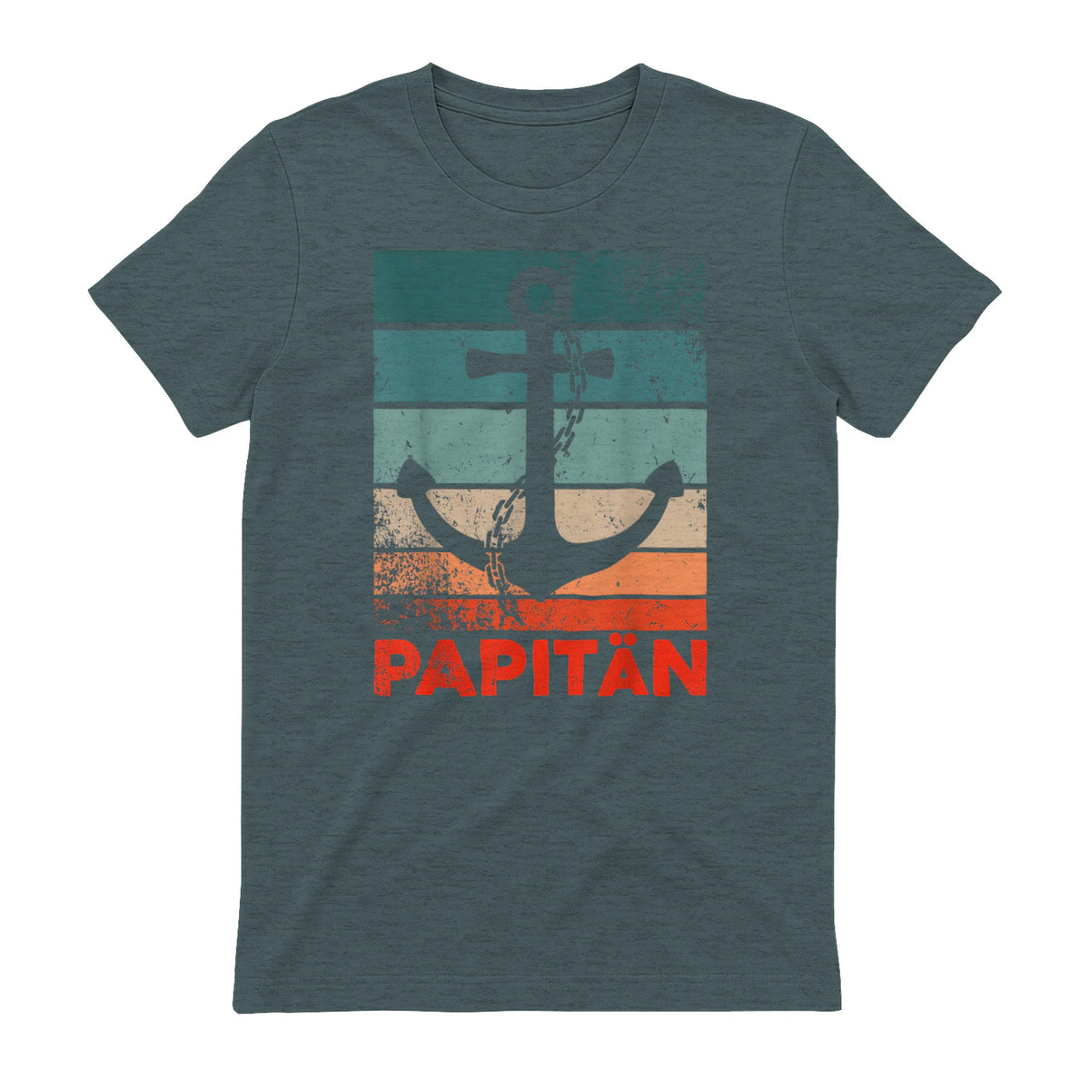 Papitän Papa und Kapitän Lustiges Retro Anker Vatertag in Dark Heather - back view