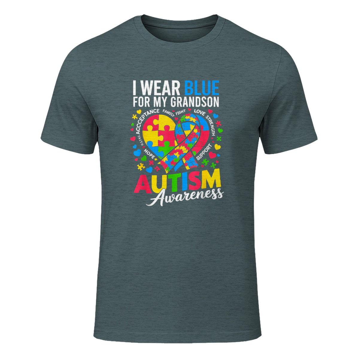 I Wear Blue for My Grandson Autism Awareness Grandma Nana in Dark Heather - front view