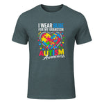 I Wear Blue for My Grandson Autism Awareness Grandma Nana in Dark Heather - front view