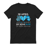 In April We Wear Blue Autism Awareness T-Shirt in Black - back view