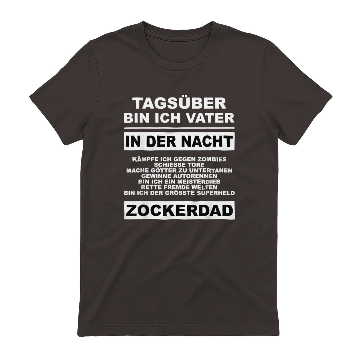 Zockerdad PC Spiele Gaming Zocken Konsole T-Shirt in Dark Chocolate - back view