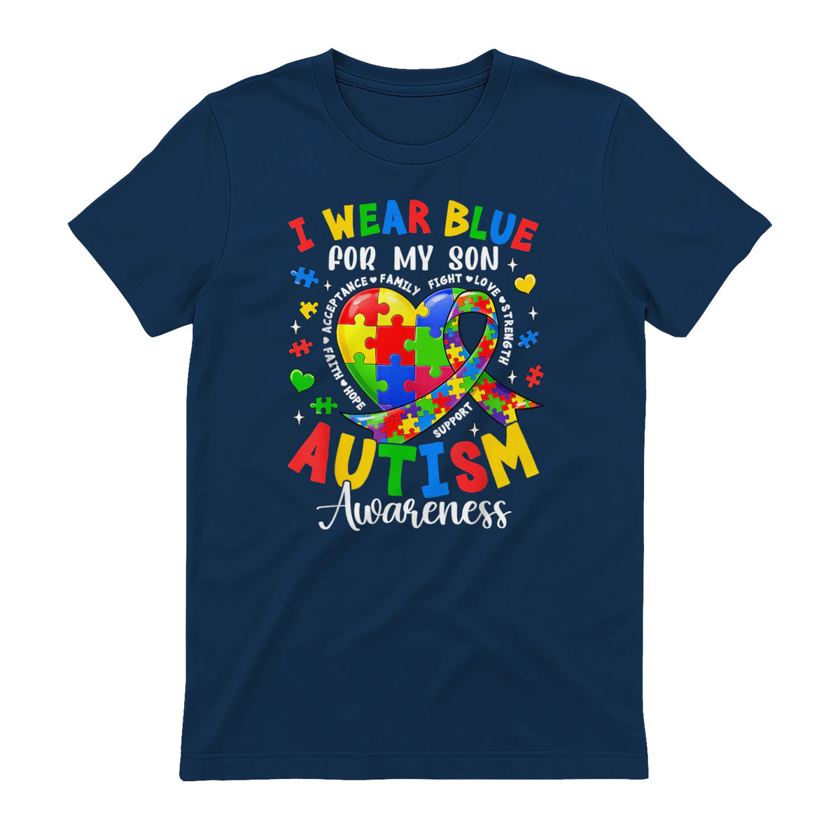 I Wear Blue for My Son Autism Awareness for Women Autism Mom in Navy - back view