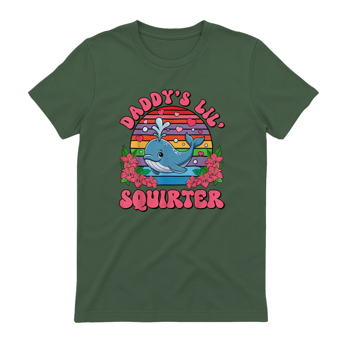 Daddy's Lil Squirter Joke T-Shirt in Military Green - back view