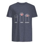 Introvert Cat Animal Rescue Pet Lover Apparel Rock Paper Scissors Hand Game Cute Paw Funny Cat T-Shirt in Heather Navy - back view