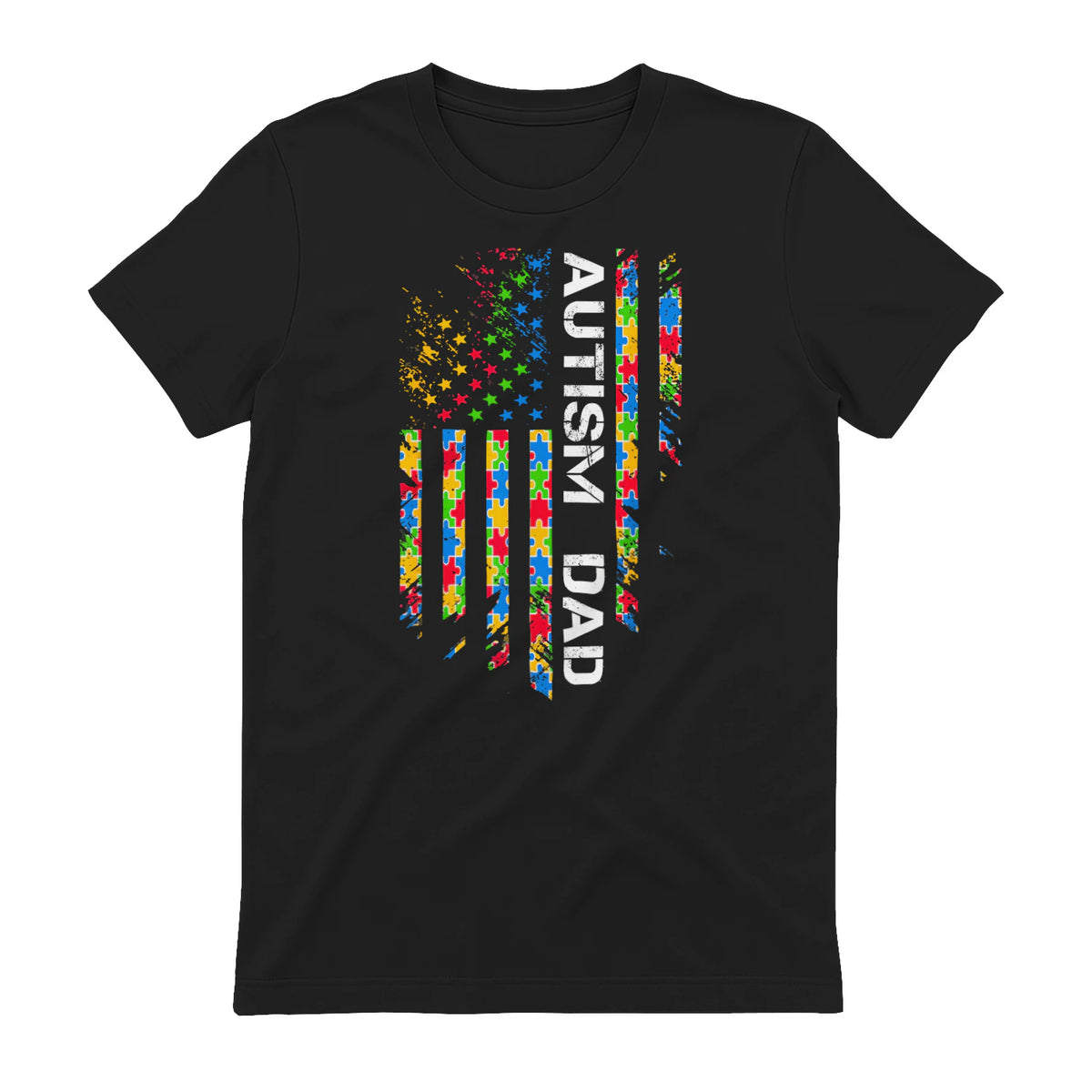 Autism Dad Awareness American Flag USA T-Shirt in Black - back view